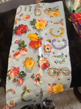 Gucci Floral Silk Scarf in Light Blue with Multi-Color Blooms
